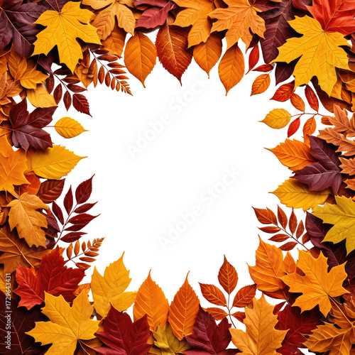 Colorful autumn leaves frame a blank black space