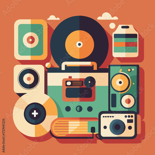 Analogue Tech Mix Vector Flat Lay