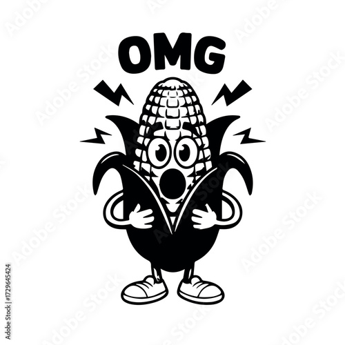 Surprised corn vector illustration for agriculture and food themed designs with omg expression design is cool