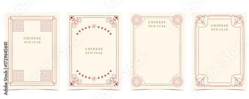 Chinese new year frame with outline classic style.vector illustration for card,postcard,invitations and social media template