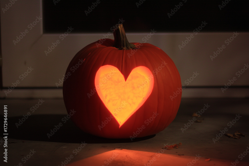 Obraz premium A Halloween Jack O Lantern with a Heart Shape Cut Out