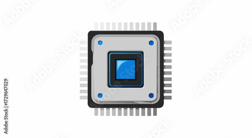 A stylized illustration of a modern computer microprocessor chip on a plain white background.