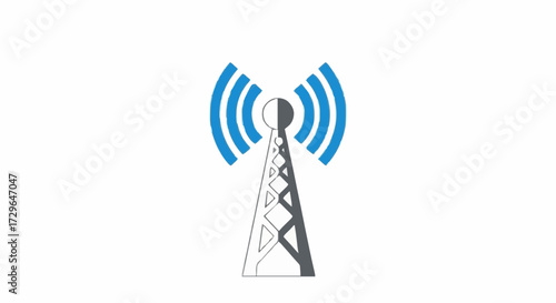 Stylized icon of a communication tower broadcasting radio waves on a white background.