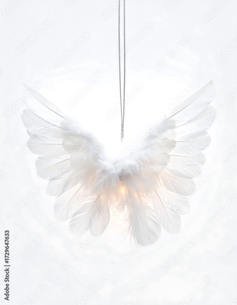 Fototapeta premium White Feather Wings Decoration with Light on White Background