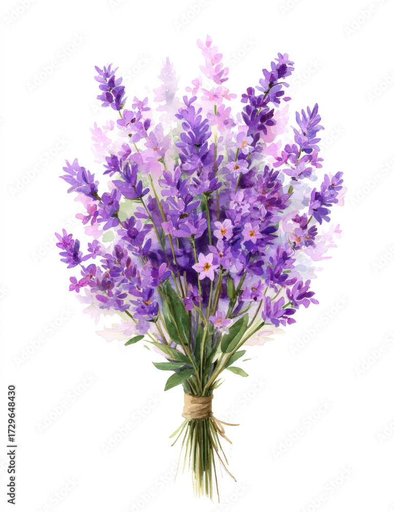 Obraz premium Watercolor lavender bouquet clipart, white background, simple design, detailed