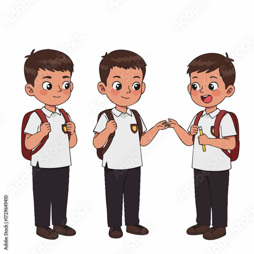 Cartoon Style Illustration of Happy Students with Backpacks School Education