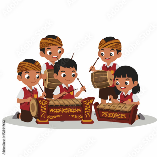 Cartoon Style Illustration of Gamelan Ensemble Performance for Children Education