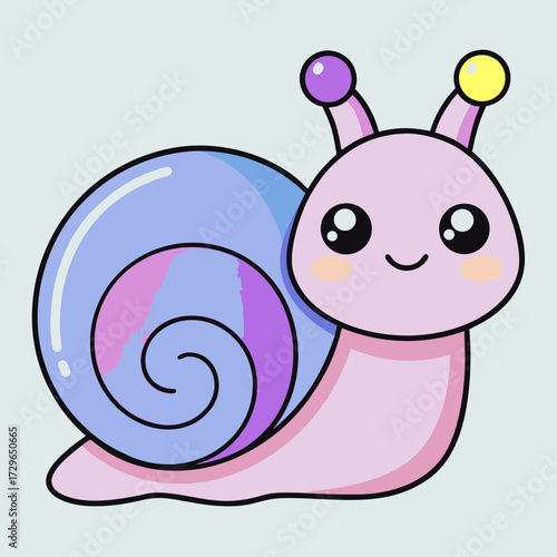 Cute cartoon snail with smiling face and colorful shell
