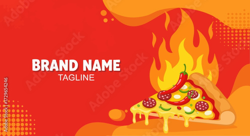 Fire-Grilled Pizza with Melting Cheese and Spicy Toppings, Food Illustration, Vibrant Studio Background
