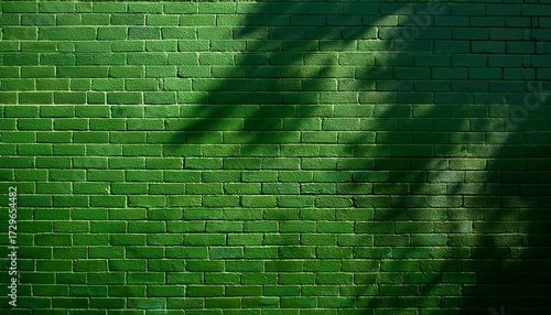 Brick Wall Painted With Green Paint Emerald Shade With Shadow From A Nearby Tree The Color Of St Patrick S Day Celebrated Annually On March 17
