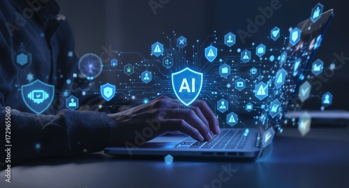 AI Technology, Cybersecurity, Data Protection, Concept.