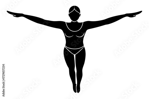 Female Swimmer Silhouette Vector Front View in Streamlined Dive Position