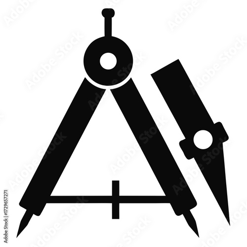 Silhouette of Set Square and Compass Vector for Technical Drawing and Design