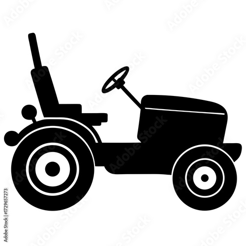 A riding lawn mower silhouette, showing the seat, steering wheel, and four wheels clearly defined.