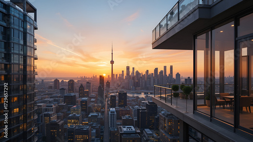 Luxury condominiums offering breathtaking panoramic views of Toronto's skyline during sunset