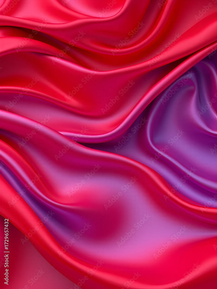 Fototapeta premium 3D render of flowing red and blue silk fabric in dramatic, undulating folds.