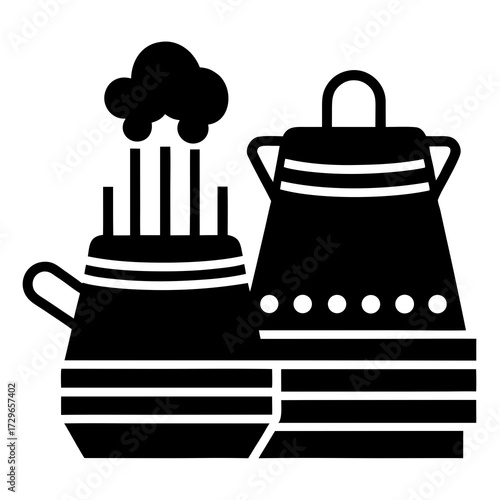 A silhouette of kitchen steamers
