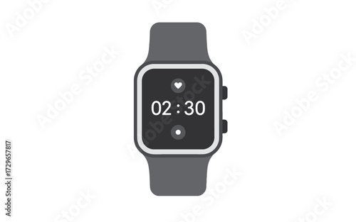 A gray smartwatch with a digital display showing the time 02:30, presented as a flat vector illustration on a white background.