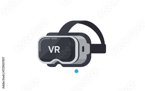 A flat design vector illustration of a modern virtual reality headset on a clean white background.