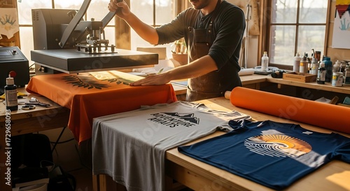 Artisan Heat Press: Custom T-Shirt Printing in a Sunlit Studio