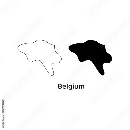 Outlined and filled map of belgium in black and white for educational materials, travel blog, presentations, or graphic design projects.