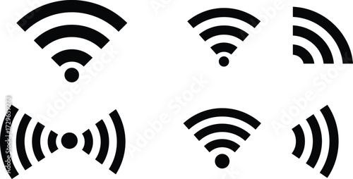 WiFi signal icons, wireless internet symbols, network strength indicators, connectivity signs, digital communication graphics, technology design elements, mobile data connection, online access