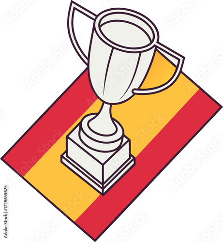 Trophy on Spanish flag colors isometric illustration award victory winner champion