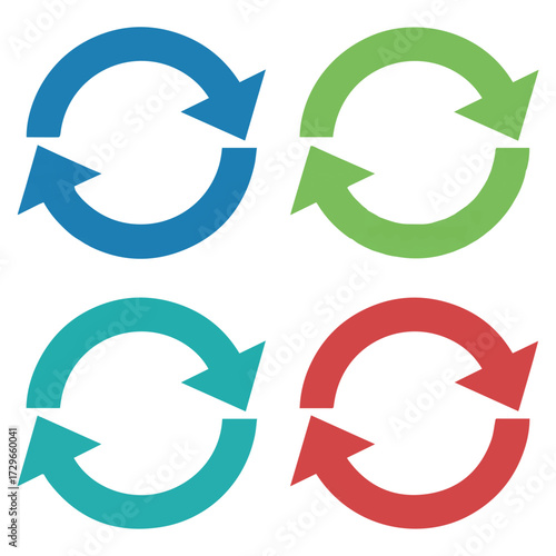 Recycle arrows vector graphic in blue green teal and red for reuse and refresh design elements with circular shape