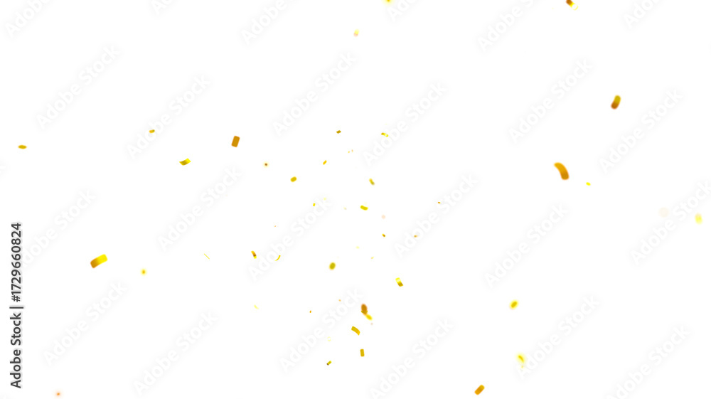 Fototapeta premium Golden confetti on the white background. Falling isolated Gold Confetti. Glitter celebration PNG, Paper Confetti Falling, Isolated on White. 3d render of multicolored confeti.