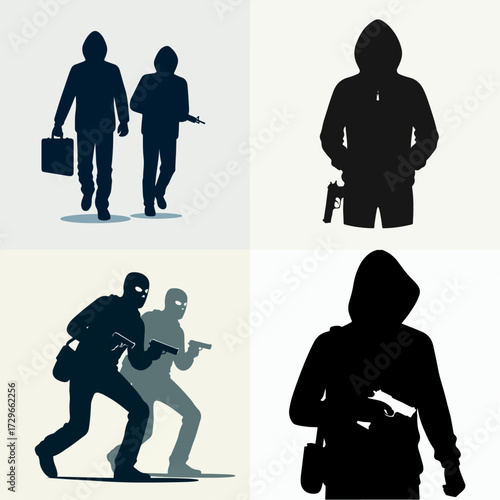 vector illustration set of robbers with guns