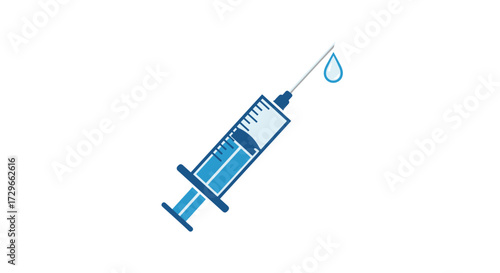 Syringe with liquid drop, essential medical tool for injection and vaccination. Vector illustration SVG isolated on transparent background.