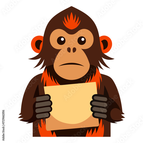 A cute, cartoon monkey with sad eyes holds a blank sign, conveying a message of helplessness or a need for environmental protection.
