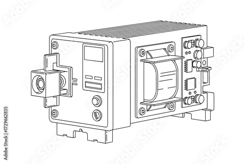 Technical Drawing of a Precise Industrial Measurement Instrument with Detail Paper Output