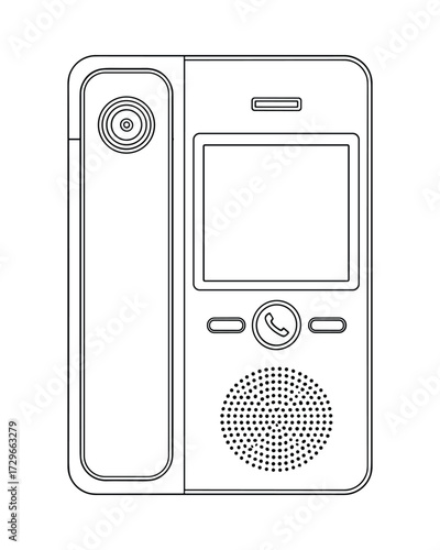Intercom System Outline Illustration - Modern Security Door Entry Communication Device.