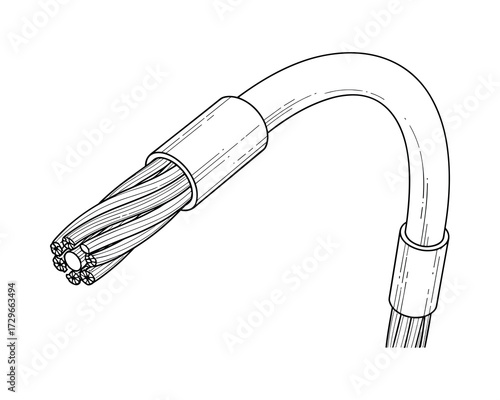 Detailed illustration of a flexible fiber optic cable bend showing internal strands.
