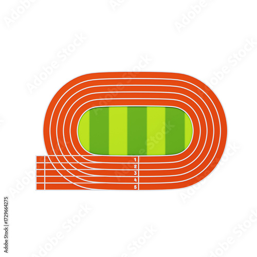 Overhead View of Orange Running Track with Green Field on Transparent Background