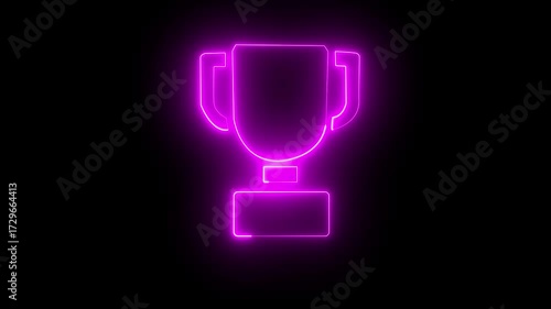 Glowing neon line Award cup icon isolated on black background. Winner trophy symbol.  Sports achievement sign. Victory triumph of person, congratulation on trophy 