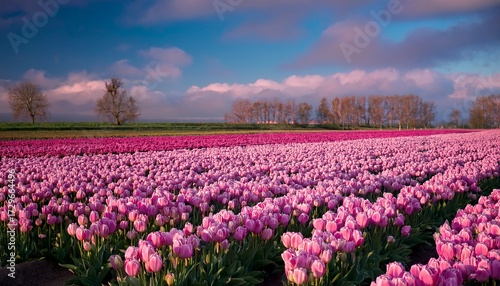Wallpaper Mural Tulips In Field Close Birdview Pink Torontodigital.ca