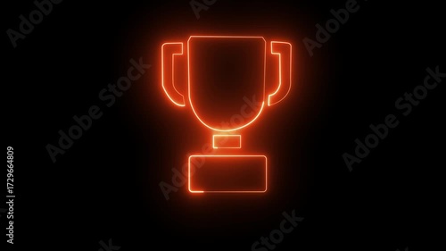Glowing neon line Award cup icon isolated on black background. Winner trophy symbol.  Sports achievement sign. Victory triumph of person, congratulation on trophy 