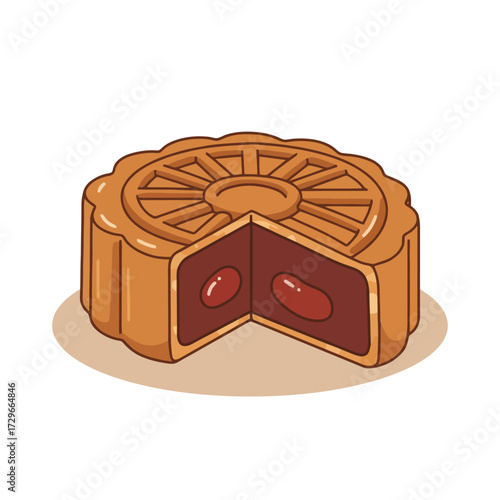 Traditional Chinese Mooncake with Red Bean Paste Filling.