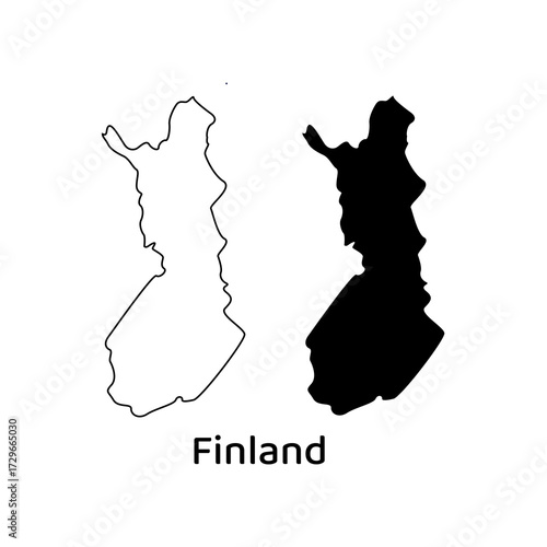 Line art and silhouette map of finland, suitable for travel brochures, educational materials, or tourist websites looking for distinct graphics.