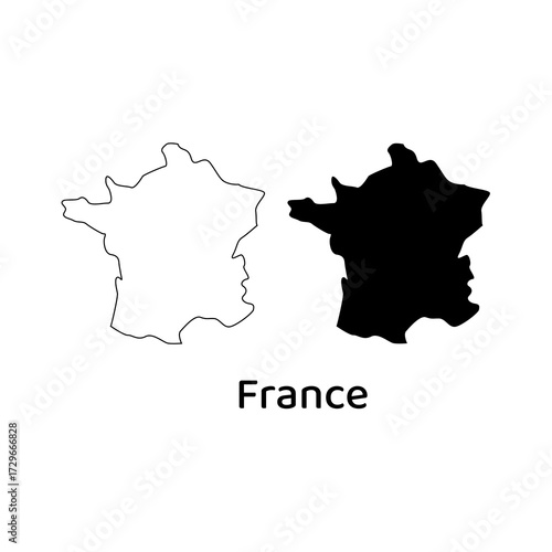 Two outlines of france in white and black colors, suitable for travel brochures, educational materials, cultural presentations, and geographyrelated designs.