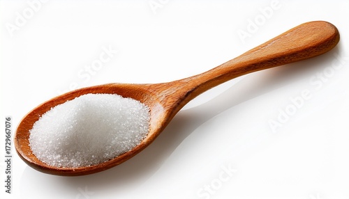 White Sugar In Wooden Spoon Isolated On White Background