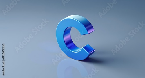 3D Blue Letter C on a Reflective Surface