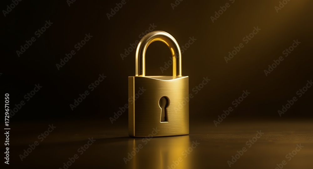 Fototapeta premium A Golden Padlock Isolated Security, Protection, and Privacy Concept