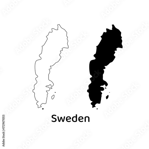 Two maps of sweden  one solid and one outline, ideal for educational materials, travel brochures, and infographics on the country.
