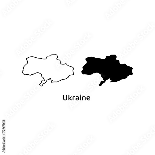 Presents outlines and a solid shape of ukraine the country.
