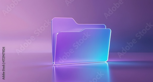 Abstract 3D Render of Neon Folders, Futuristic Digital Files, Data Storage Concept