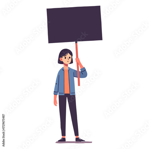 Person holding a blank board during a protest on a white background