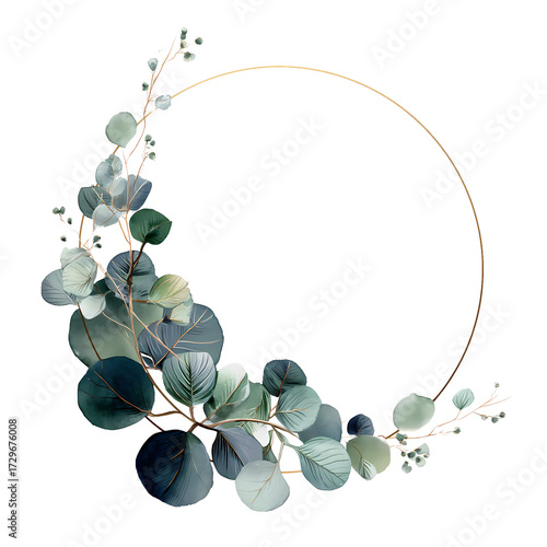 Watercolor herb leaves semi-circle frame creates a natural and elegant design element.